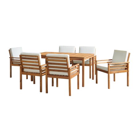 ALATERRE FURNITURE Okemo Acacia Wood Outdoor 7-Piece Outdoor DiningSet with Table and 6 Dining Chairs with Cushions ANOK012ANOB
